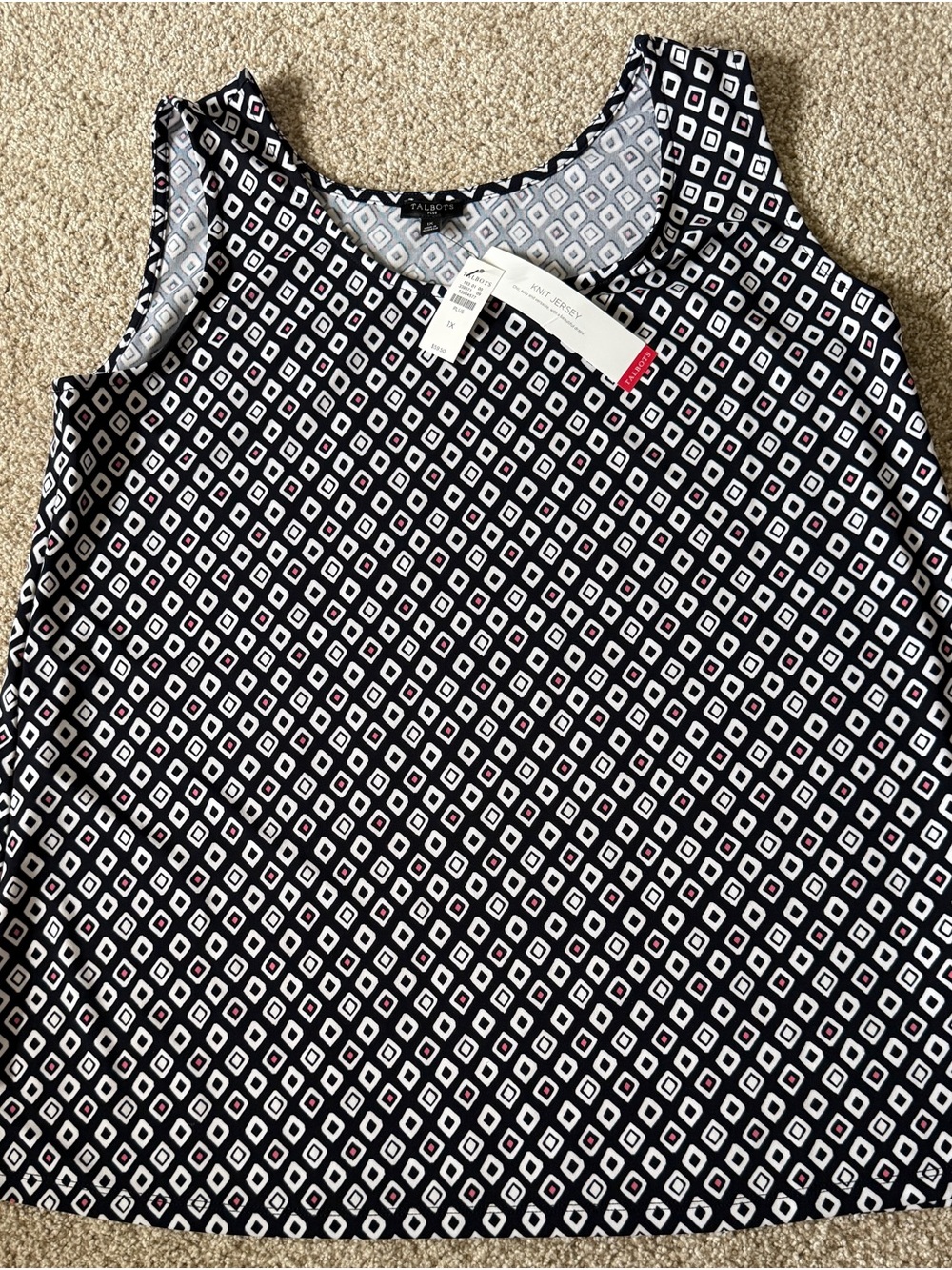 Talbots Navy Blue, White and Pink Geometric Sleeveless Top